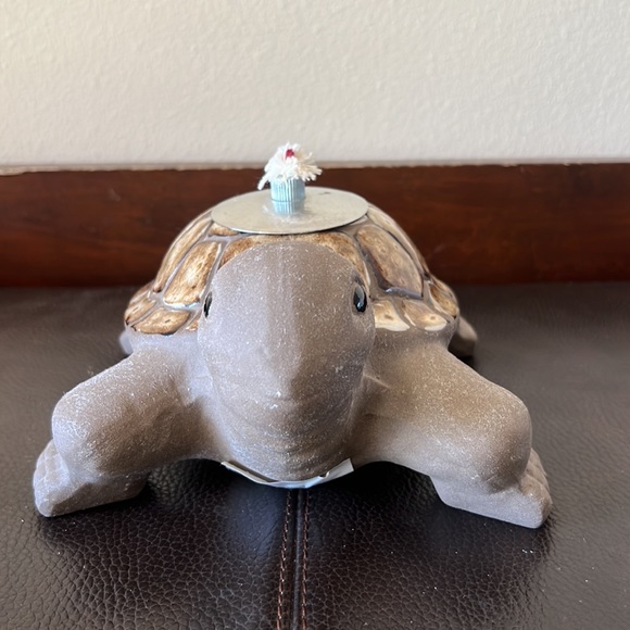 NWT Turtle Ceramic Oil Lamp W/Brown Glaze Shell & Removable Oil Container/Wick - Picture 3 of 10